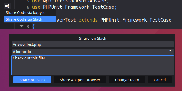 Komodo 10.2 Slack sharing