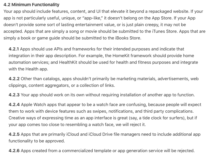 Apple Store guidelines for developers