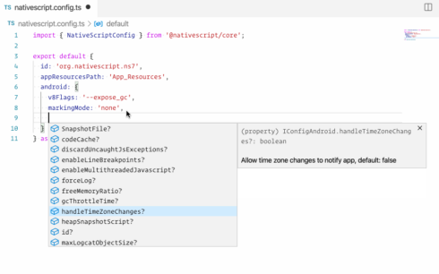 screenshot of nativescript.config.ts file in NativeScript 7.0
