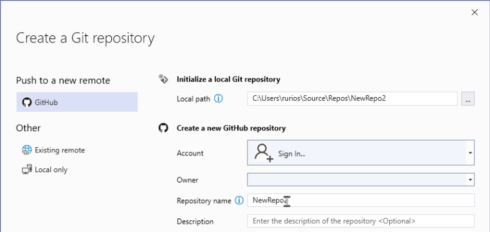 GitHub accounts in Visual Studio 2019