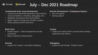 Roadmap of Java in Visual Studio Code